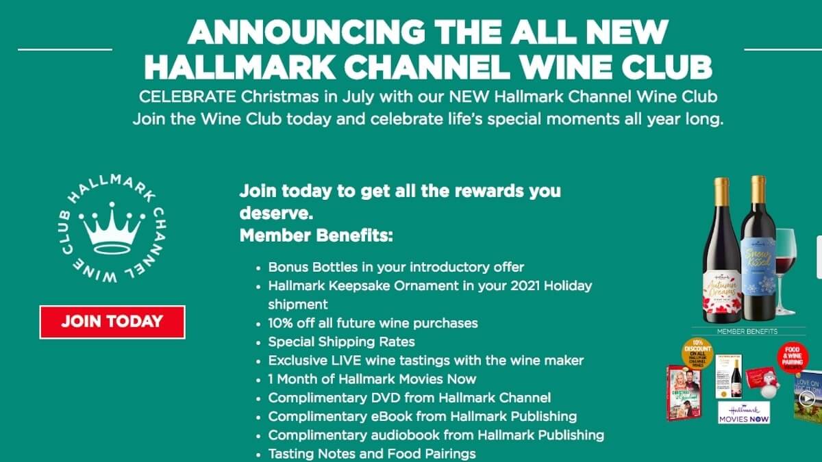 Hallmark Channel's wine subscription service.