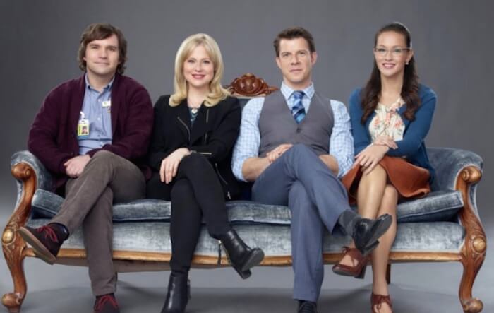 The cast of the Hallmark Movies and Mysteries series Signed, Sealed, Delivered. (Image: Hallmark Media)