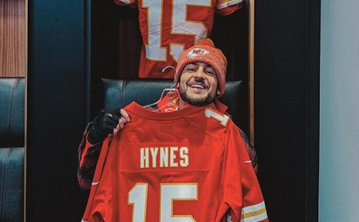 Tyler Hynes shows off his Kansas City Chiefs jersey. The actor will co-star with Hunter King and Ed Begley Jr. in Holiday Touchdown: A Chiefs Love Story, a Hallmark Christmas movie with a football theme. (Image: Instagram/@tyler_hynes)